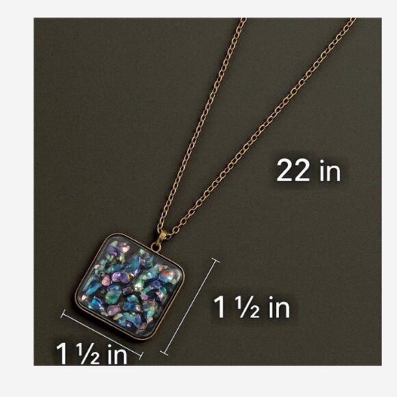 Pendant Necklace Handmade Square Green/Purple Sparkling Color Resin 22" Chain - Picture 4 of 4